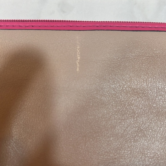 Coach Daisy Spectator Colorblock Zip Wallet Wristlet Tan Pink n Coral Leather - Picture 3 of 6
